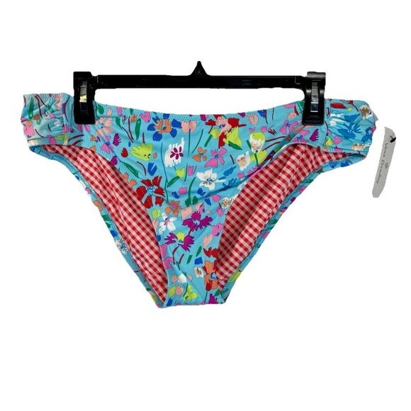 Vera Bradley Superbloom Bikini Bottom Size Large 12/14 Blue Floral Shirred Side - Picture 1 of 10